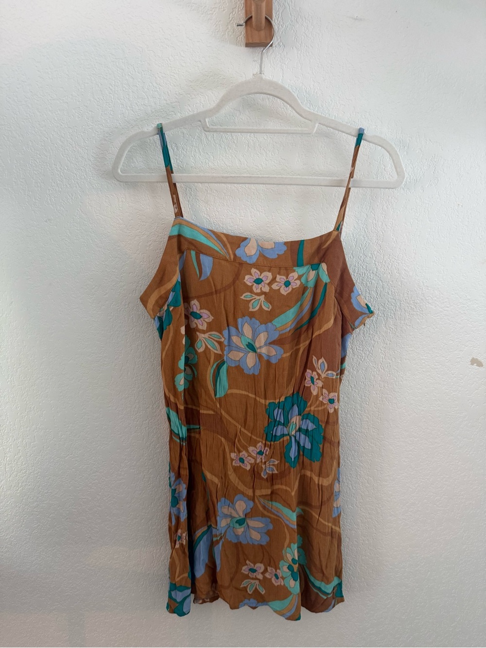 O'Neill Brown Slip Dress with Teal & Light Blue Floral Print